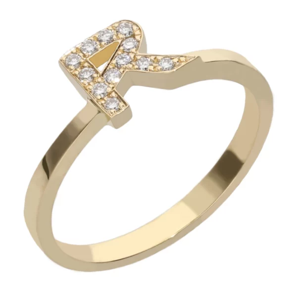 1887 anillo con inicial letra r en oro amarillo y diamantes 1
