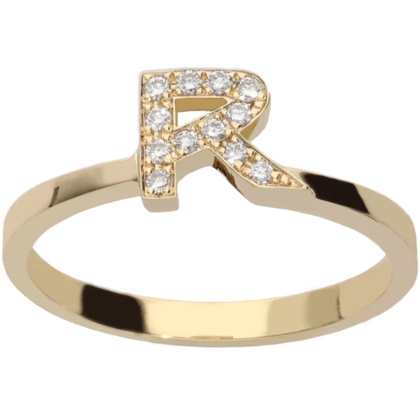 1887 anillo con inicial letra r en oro amarillo y diamantes 2