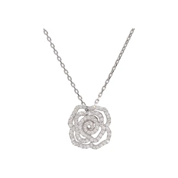 an3496 colgante forma de rosa con cadena en oro blanco y diamantes 1